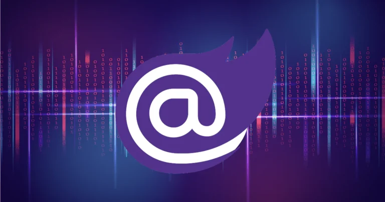 Blazor logo with digital binary background, highlighting .NET 10 script delivery and security updates from the best .NET Core course in Kerala.